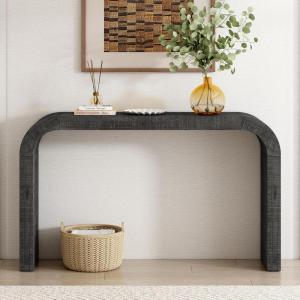 Christopher Knight Home Burchet Modern Console Table with Curved-Edge, Wooden Entryway Table, Indoor Accent Table for Living Room, MDF Wood Display Table for Hallway, Home Decoration, Natural(Washed Black)