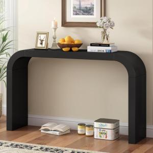 Christopher Knight Home Burchet Modern Console Table with Curved-Edge, Wooden Entryway Table, Indoor Accent Table for Living Room, MDF Wood Display Table for Hallway, Home Decoration, Natural(Black)