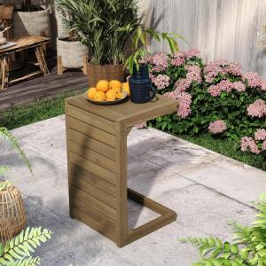 Christopher Knight Home C-Shaped End Table, Acacia Wood Patio Side Table,Patio Garden Stool Coffee End Table,Decorative Table for Patio or Balcony,Brown(Brown Finish)