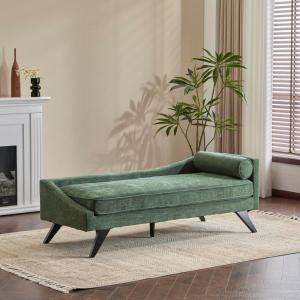 Christopher Knight Home Cagle Upholstered Loveseat Sofa with Splayed Legs, Birch Wood Frame Lounge Chair, Living Room Chaise Lounge Chair Indoor, Soft Lounge Sofa with Rolled Accent Pillow, Navy Blue(Green)