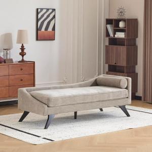 Christopher Knight Home Cagle Upholstered Loveseat Sofa with Splayed Legs, Birch Wood Frame Lounge Chair, Living Room Chaise Lounge Chair Indoor, Soft Lounge Sofa with Rolled Accent Pillow, Navy Blue(Khaki)