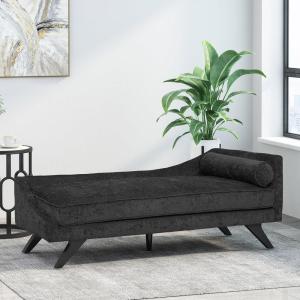 Christopher Knight Home Cagle Upholstered Loveseat Sofa with Splayed Legs, Birch Wood Frame Lounge Chair, Living Room Chaise Lounge Chair Indoor, Soft Lounge Sofa with Rolled Accent Pillow, Navy Blue(Black + Dark Brown)