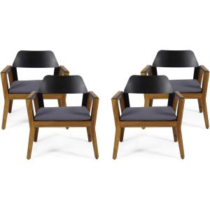 Christopher Knight Home Caitlin Outdoor Acacia Wood Club Chairs with Cushion (Set of 4), Teak