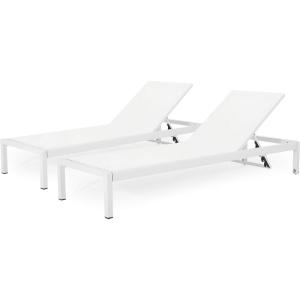 Christopher Knight Home Cape Coral Outdoor Aluminum Chaise Lounges with Mesh Seat, 2-Pcs Set, Grey / Dark Grey(White)