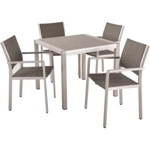 Christopher Knight Home Cape Coral Outdoor Aluminum and Wicker 4-Seater Dining Set, Silver and Gray