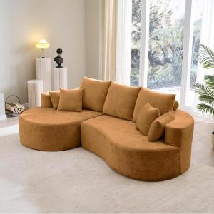 Christopher Knight Home Carden 106″ Curved Modular Sectional Sofa, Fabric Upholstered Comfy Sofa Couch with Chaise Lounge, Modern Cloud Couch with Deep Seat, No Assembly Required, Browish Orange(Browish Orange)