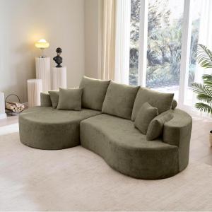 Christopher Knight Home Carden 106″ Curved Modular Sectional Sofa, Fabric Upholstered Comfy Sofa Couch with Chaise Lounge, Modern Cloud Couch with Deep Seat, No Assembly Required, Browish Orange(Olive Green)