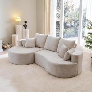 Christopher Knight Home Carden 106″ Curved Modular Sectional Sofa, Fabric Upholstered Comfy Sofa Couch with Chaise Lounge, Modern Cloud Couch with Deep Seat, No Assembly Required, Browish Orange(Silver Lining)