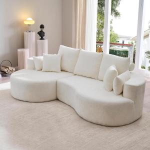 Christopher Knight Home Carden 106″ Curved Modular Sectional Sofa, Fabric Upholstered Comfy Sofa Couch with Chaise Lounge, Modern Cloud Couch with Deep Seat, No Assembly Required, Browish Orange(White)
