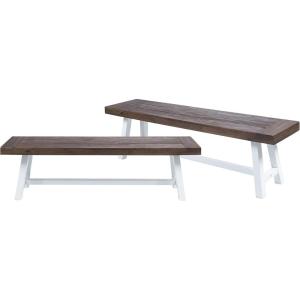 Christopher Knight Home Carlisle Outdoor Benches – Acacia Wood – Sandblasted Dark Brown/White (Set of 2)