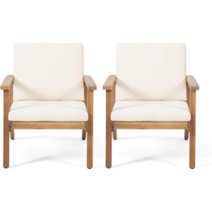 Christopher Knight Home Carlos Outdoor Acacia Wood Club Chairs with Cushions (Set of 2), Brown Patina Finish, Cream(Chairs)
