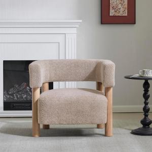 Christopher Knight Home Carly Low Profile Accent Chair, Round Backrest Side Chair, Living Room Armchair with Boucle Fabric Cushion, Comfy Reading Chair for Bedroom, Wooden Single Lounge Sofa, Wheat(Wheat)