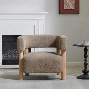 Christopher Knight Home Carly Low Profile Accent Chair, Round Backrest Side Chair, Living Room Armchair with Boucle Fabric Cushion, Comfy Reading Chair for Bedroom, Wooden Single Lounge Sofa, Wheat(Light Camel)