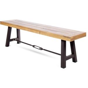 Christopher Knight Home Catriona Outdoor Acacia Wood Bench with Metal Accents, Teak Finish / Rustic Metal 14. 50 x 63 x 17. 75 inches(Wood Bench)