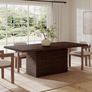 Christopher Knight Home Coad 84 inch Wooden Dining Table, Modern Rectangular Kitchen Dinner Table for 6-8 People, Wave Base Wooden Dining Furniture for Kitchen Office Conference Room, Light Natural(Espresso)