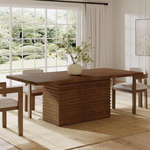 Christopher Knight Home Coad 84 inch Wooden Dining Table, Modern Rectangular Kitchen Dinner Table for 6-8 People, Wave Base Wooden Dining Furniture for Kitchen Office Conference Room, Light Natural(Walnut)