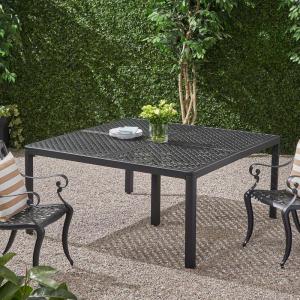 Christopher Knight Home Coadn Outdoor Aluminum Dining Table, 61″ Square Patio Table with Woven Metal Tabletop, Antique Matte Black Cast Aluminum Garden Table for Poolside & Patio Dining