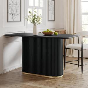 Christopher Knight Home Coadt 63 inch Counter Height Table for 4-6, Modern Kitchen Island Table with Tambour Paneling, Industrial Style Pedestal Counter Furniture for Dining Living Room, Natural Ash(Black)