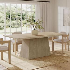 Christopher Knight Home Coadz 82 inch Wooden Dining Table, Modern Rectangular Kitchen Dinner Table for 6-8 People, Pedestal Wooden Dining Furniture for Kitchen Office Conference Room, Espresso Brown(Light Natural)