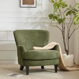 Christopher Knight Home Colby Boucle Upholstered Club Chair, Living Room Accent Chair, Wooden Frame, Flared Armrest, Plush Thick Cushion, Reading Lounge Chair, Space-Saving Furniture, Light Brown(Olive Green)