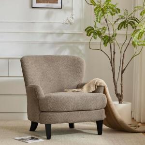Christopher Knight Home Colby Boucle Upholstered Club Chair, Living Room Accent Chair, Wooden Frame, Flared Armrest, Plush Thick Cushion, Reading Lounge Chair, Space-Saving Furniture, Light Brown(Light Brown)