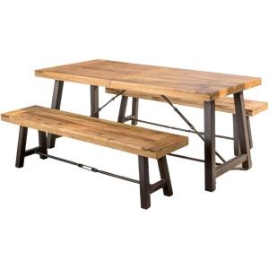Christopher Knight Home Countryside Inn Acacia Wood Dining Set, 3-Pcs Set, Teak Finish