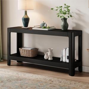 Christopher Knight Home Culver Classic Wood Console Table, Narrow Entryway Table for Hallway, Modern Rectangular Sofa Table Behind The Couch,Living Room Farmhouse Accent Table with Bottom Shelf,Black(Black)