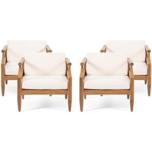Christopher Knight Home Daisy Outdoor Club Chair with Cushion (Set of 4), Teak Finish, Cream