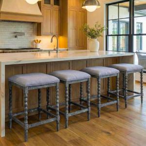 Christopher Knight Home Darius Backless Counter Height Bar Stools Set of 4, Acacia Wood Counter Stools with Upholstered Seat, Square Bar Stool for Kitchen Island, Dining Room Chair, Natural+Light Gray(Dark Gray)