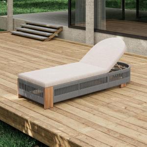 Christopher Knight Home Daskz Outdoor Chaise Lounge Chair, Patio Outdoor Acacia Wood Chaise Lounge, Adjustable Backrest Single Lounge Sofa, Poolside Beach Yard Seating, Rope Design, 79.5”, Teak+Beige(Teak+gray 1 Pcs Set)
