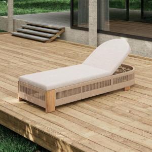 Christopher Knight Home Daskz Outdoor Chaise Lounge Chair, Patio Outdoor Acacia Wood Chaise Lounge, Adjustable Backrest Single Lounge Sofa, Poolside Beach Yard Seating, Rope Design, 79.5”, Teak+Beige(Teak+beige 1 Pcs Set)