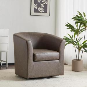 Christopher Knight Home Daymian Faux Leather Swivel Club Chair, Living Room Swivel Barrel Chair with 360-Degree Rotation and Cushion, Modern PU Club Chair with Metal Base, Dark Brown(Dark Brown)