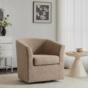 Christopher Knight Home Daymian Faux Leather Swivel Club Chair, Living Room Swivel Barrel Chair with 360-Degree Rotation and Cushion, Modern PU Club Chair with Metal Base, Dark Brown(Dark Beige/Apricot)