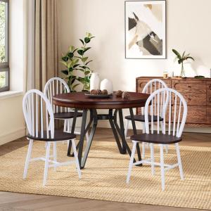 Christopher Knight Home Declan 5 Piece Wooden Dining Table Set for 4, Modern Dining Chairs Set of 4 and Table Set, Round Dining Table and Chair Set for Home/Apartment/Restaurant, Black+Brown(Black+brown+white)