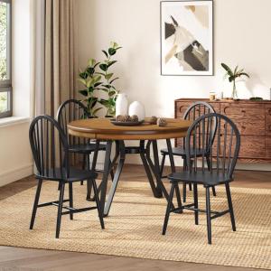 Christopher Knight Home Declan 5 Piece Wooden Dining Table Set for 4, Modern Dining Chairs Set of 4 and Table Set, Round Dining Table and Chair Set for Home/Apartment/Restaurant, Black+Brown(Black+brown)