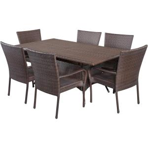 Christopher Knight Home Dunham Outdoor Wicker Dining Set, 7-Pcs Set, Multibrown