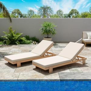 Christopher Knight Home Duska Acacia Wood Chaise Lounge Chair Set of 2, Patio Outdoor Chaise Lounge with Cushions, Adjustable Backrest Single Lounge Sofa, Garden Poolside Backyard Seating, Teak+Beige(Teak+beige)