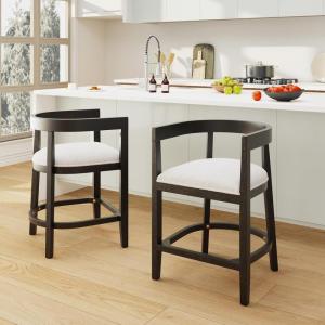 Christopher Knight Home Ebany 25.25″ Barstools Set of 2, Rubberwood Counter Stool, Upholstered Seat Bar Chair, Curved Back Barstool, Open Design Stool for Kitchen Dining Island Table, Beige + Walnut(Beige+black)