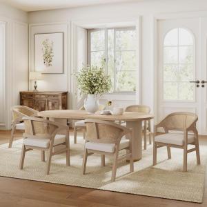 Christopher Knight Home Ebany 7 Piece Wooden Dining Set for 6, Dining Table and Chairs Set, Oval Kitchen Table for 6, Curved Back Armchairs, Restaurant Furniture Set with 6 Armchairs, Beige+Light Ash(Light Ash)