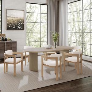 Christopher Knight Home Ebany 7 Piece Wooden Dining Set for 6, Dining Table and Chairs Set, Oval Kitchen Table for 6, Curved Back Armchairs, Restaurant Furniture Set with 6 Armchairs, Beige+Light Ash(Beige)