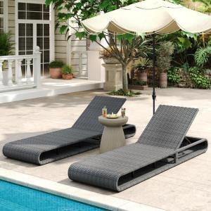 Christopher Knight Home Edsel Wicker Chaise Lounge Chair Set of 2, PE Faux Rattan Patio Outdoor Chaise Lounge with Iron Frame, Adjustable Backrest Single Lounge Sofa, Garden Poolside Seating, Gray