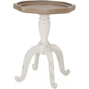 Christopher Knight Home Elizabeth 25″ Small End Table with Spider Leg, Living Room Side Table, Accent Table with Lipped Tabletop, French Country Furniture, Wooden Small Coffee Table, Black + Natural(Natural + Distressed White)