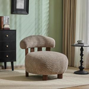 Christopher Knight Home Elvina Boucle Fabric Accent Chair, Solid Wood Single Lounge Sofa, Bedroom Comfy Reading Chair, for Modern Minimalist Style Living Room/Home Office, Olive Green(Light Brown)