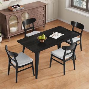 Christopher Knight Home Eren 5-Piece Rubberwood Dining Table Set for 4, Mid-Century Modern Kitchen Table Chairs Set of 4, Dining Room Table Set for 4 with Upholstered Chairs, Black + Light Beige(Black + Light Gray)
