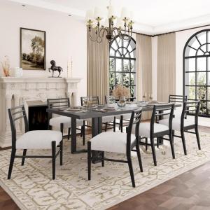 Christopher Knight Home Evat 7-Piece Wooden Dining Table Set for 6, Modern Kitchen Table and Chair Set for 6,Contemporary Dinning Room Furniture Set with 6 Upholstered Armless Chairs,Black+Milky White(Black+milky White/9 Piece)