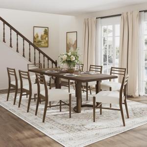 Christopher Knight Home Evat 9 Piece Dining Table Set for 8, Modern Dining Chairs Set of 8 and Table Set, Large Wooden Dining Table and Chair Set for Home/Apartment/Restaurant, Beige+Walnut(Beige+walnut)