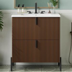 Christopher Knight Home Evera 30″ Bathroom Vanity with Sink, Modern Freestanding Bathroom Sink Cabinet with Drawer, Undermount Vanity Sink Cabinet, Bathroom Storage Cabinet with Sink Combo, Natural(Dark Brown)
