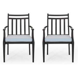 Christopher Knight Home Faithe Outdoor Dining Chair (Set of 2), Matte Black, Light Teal(Matte Black  Light Teal)