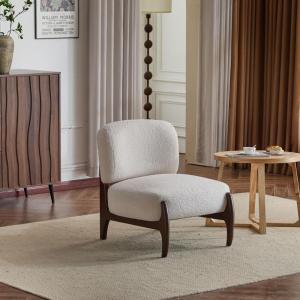 Christopher Knight Home Faron Modern Minimalist Boucle Fabric Upholstered Accent Chair, Solid Wood Armless Lounge Chair with Soft Padded Seat&Backrest, Comfy Reading Chair, Living Room/Bedroom, Beige