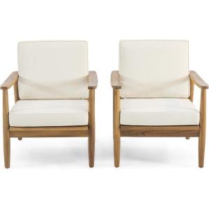 Christopher Knight Home Felix Outdoor Acacia Wood Club Chair (Set of 2), Teak Finish, Beige